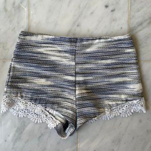 Bloomingdales- Aqua zip up crochet shorts